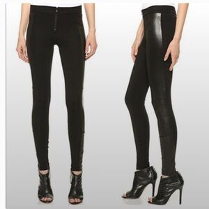 Alice + Olivia Black Leather Panel Front Zip Scoop Pants Lambskin Leggings 6